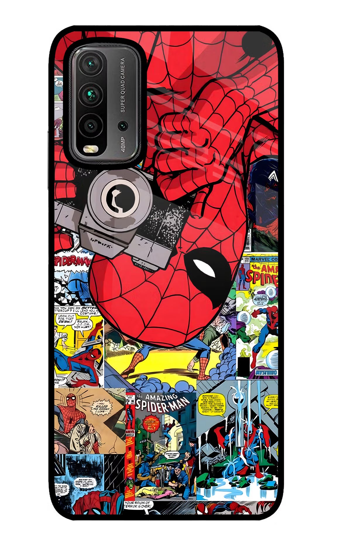 Spider Man Redmi 9 Power Glass Case Back Cover by Casekaro
