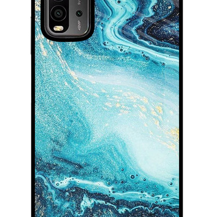 Blue Glitter Marble Redmi 9 Power Glass Case