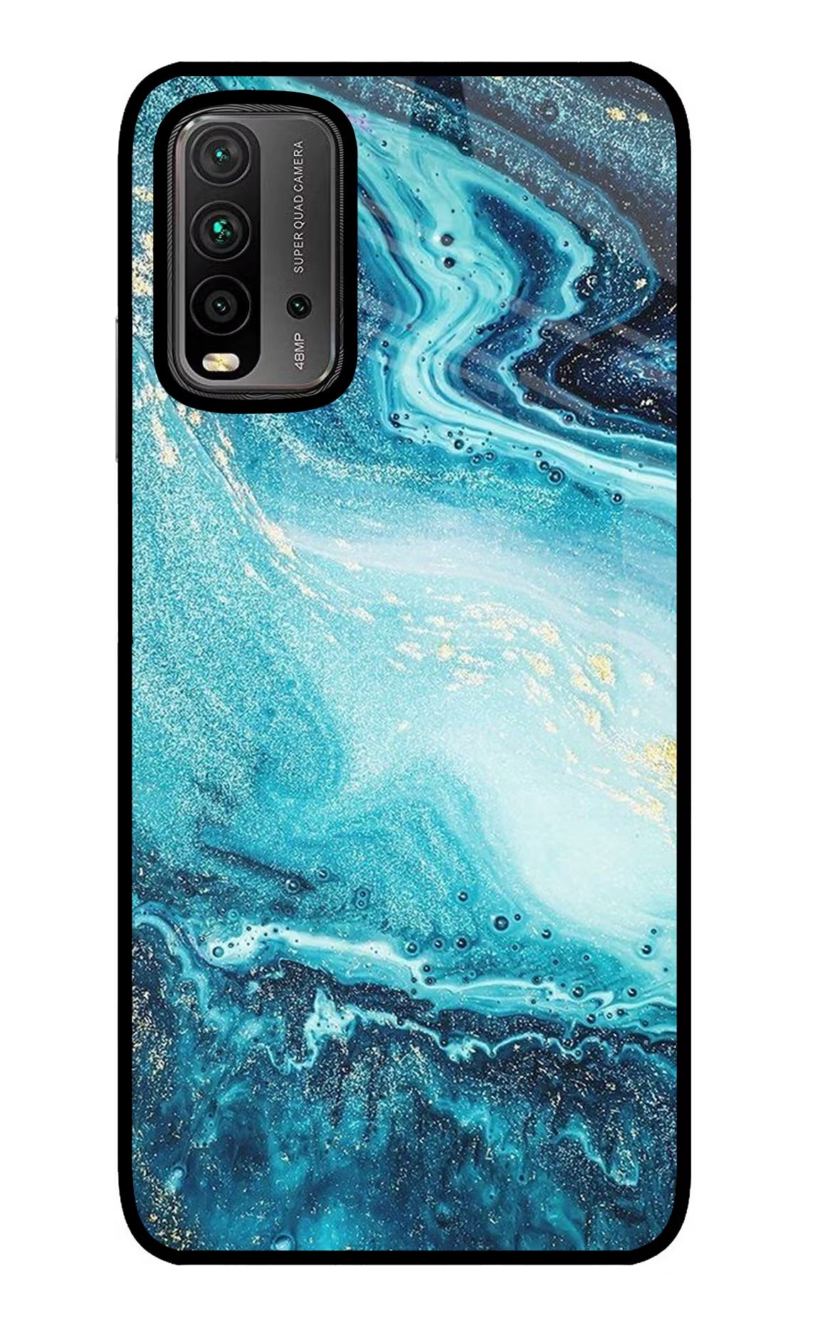 Blue Glitter Marble Redmi 9 Power Glass Case