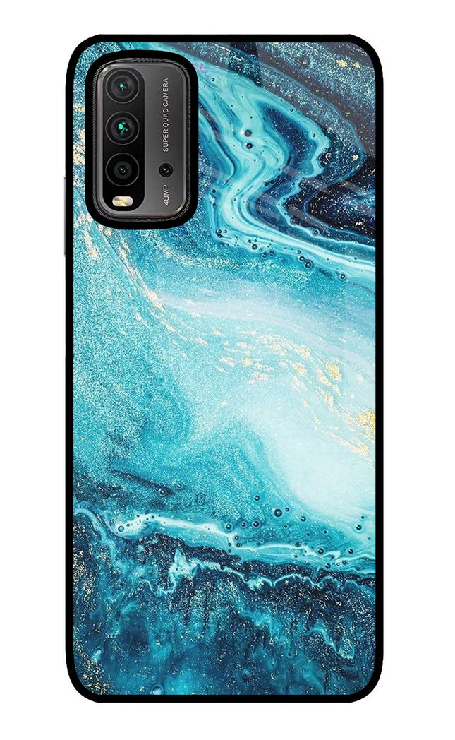 Blue Glitter Marble Redmi 9 Power Glass Case