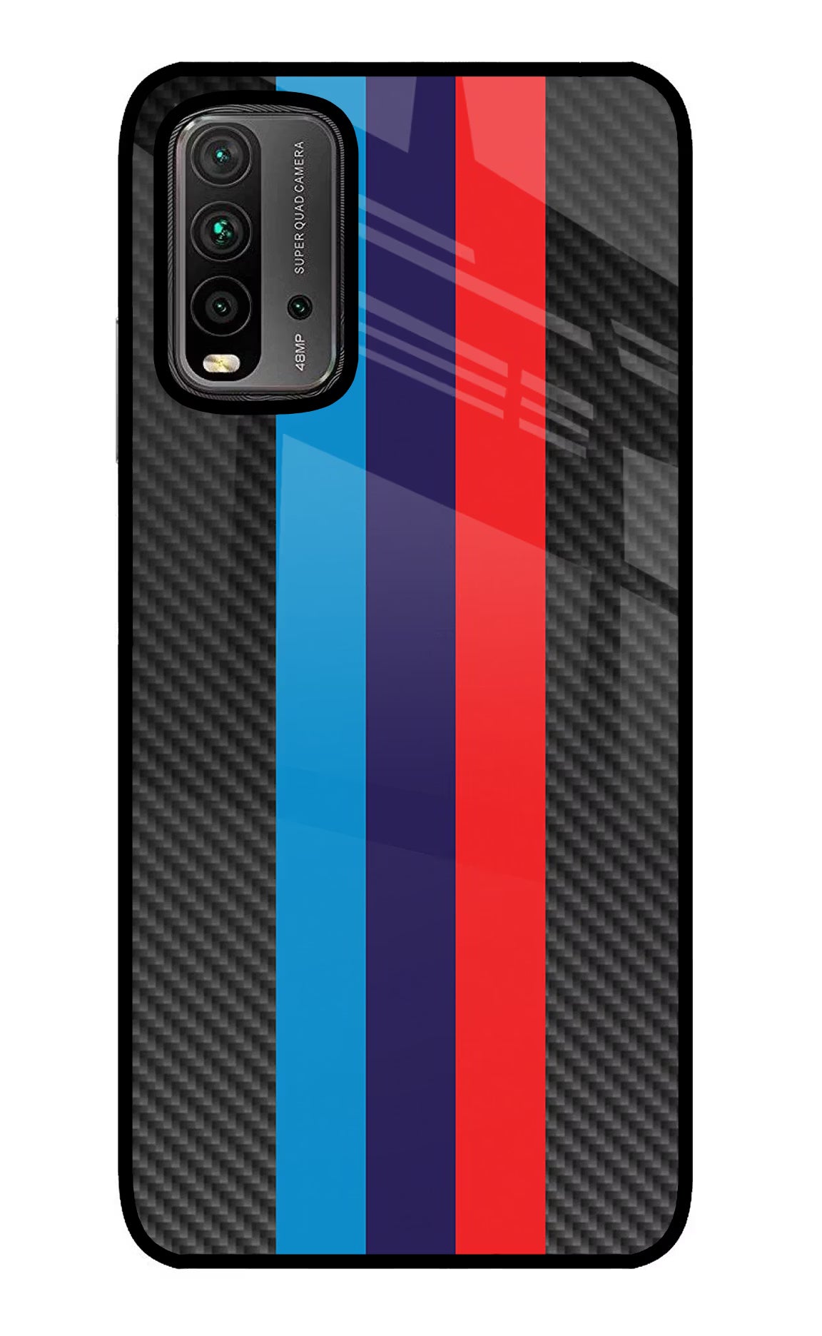 BMW Stripes Pattern Redmi 9 Power Glass Case Back Cover by Casekaro