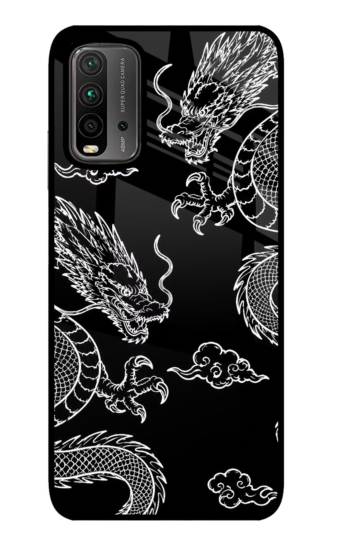 Twin Dragons Redmi 9 Power Glass Case Back Cover by Casekaro