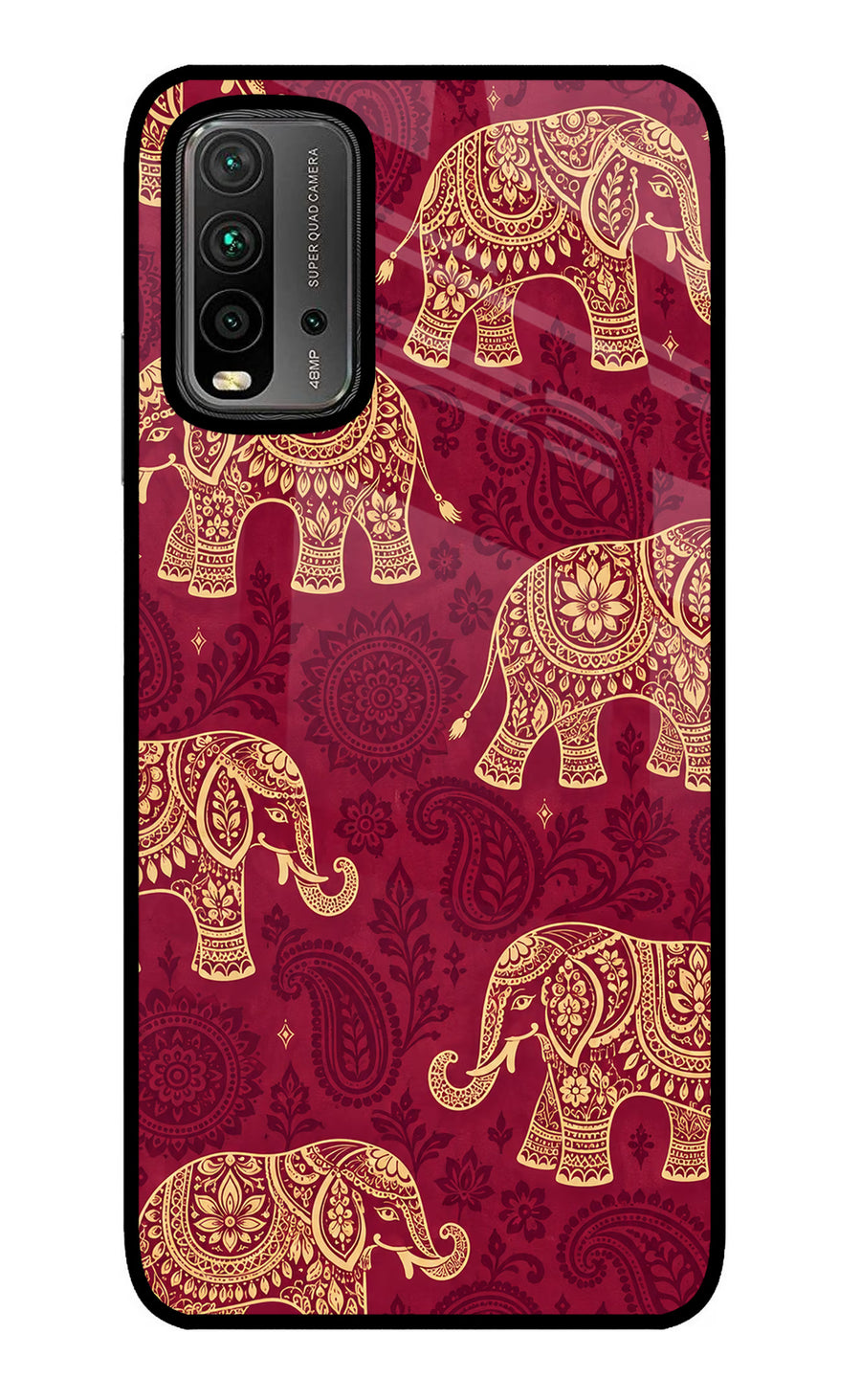 Maroon Elephant Redmi 9 Power Back Cover, Glass case