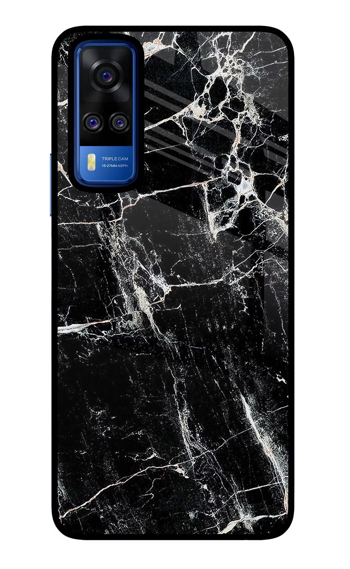Black Marble Texture Vivo Y51A/Y51 2020 Glass Case Back Cover by Casekaro