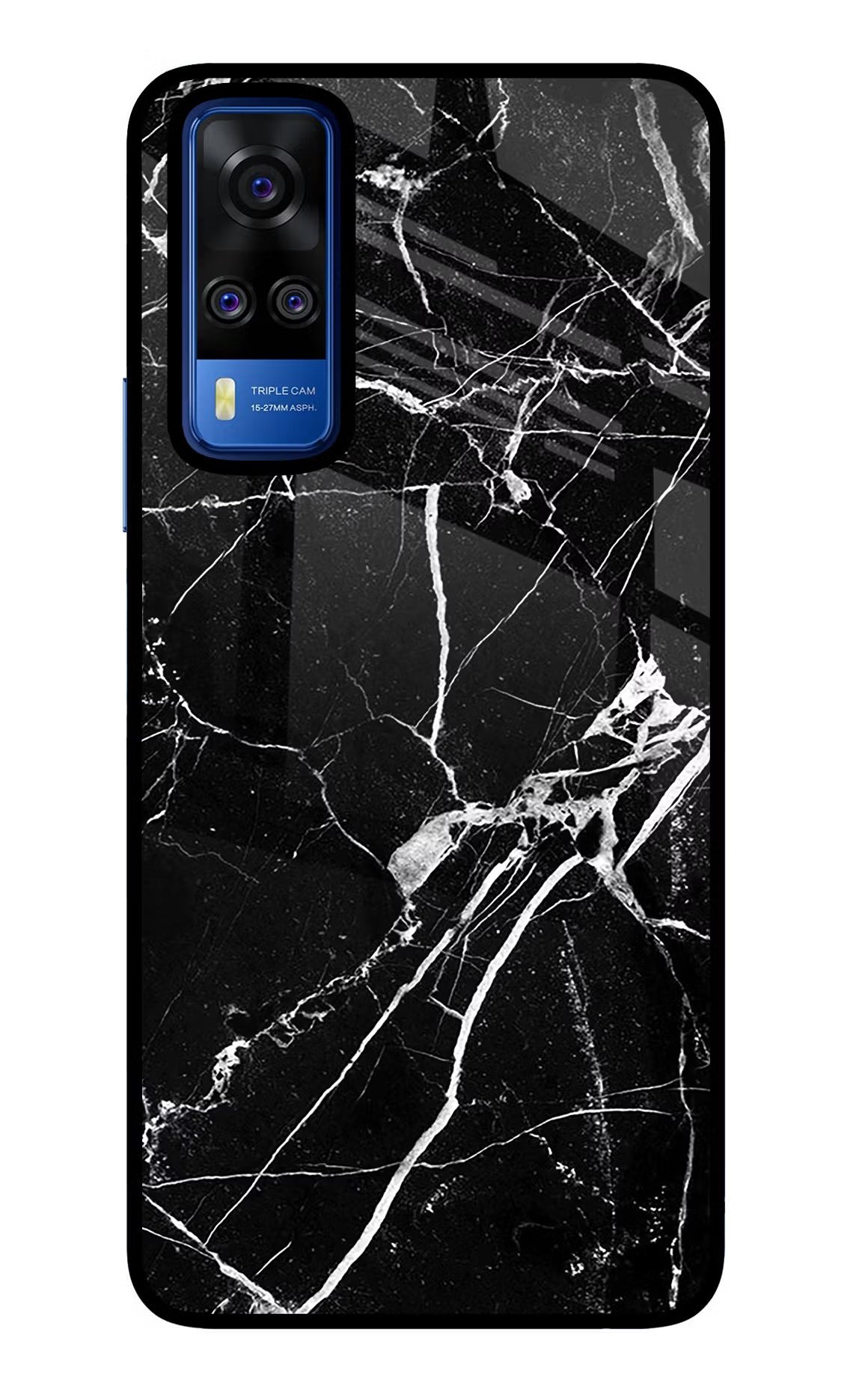 Black Marble Pattern Vivo Y51A/Y51 2020 Glass Case Back Cover by Casekaro