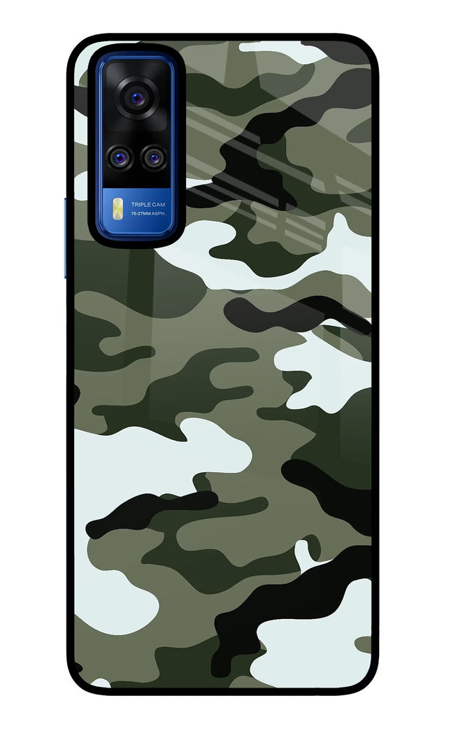 Camouflage Vivo Y51A/Y51 2020 Glass Case Back Cover by Casekaro