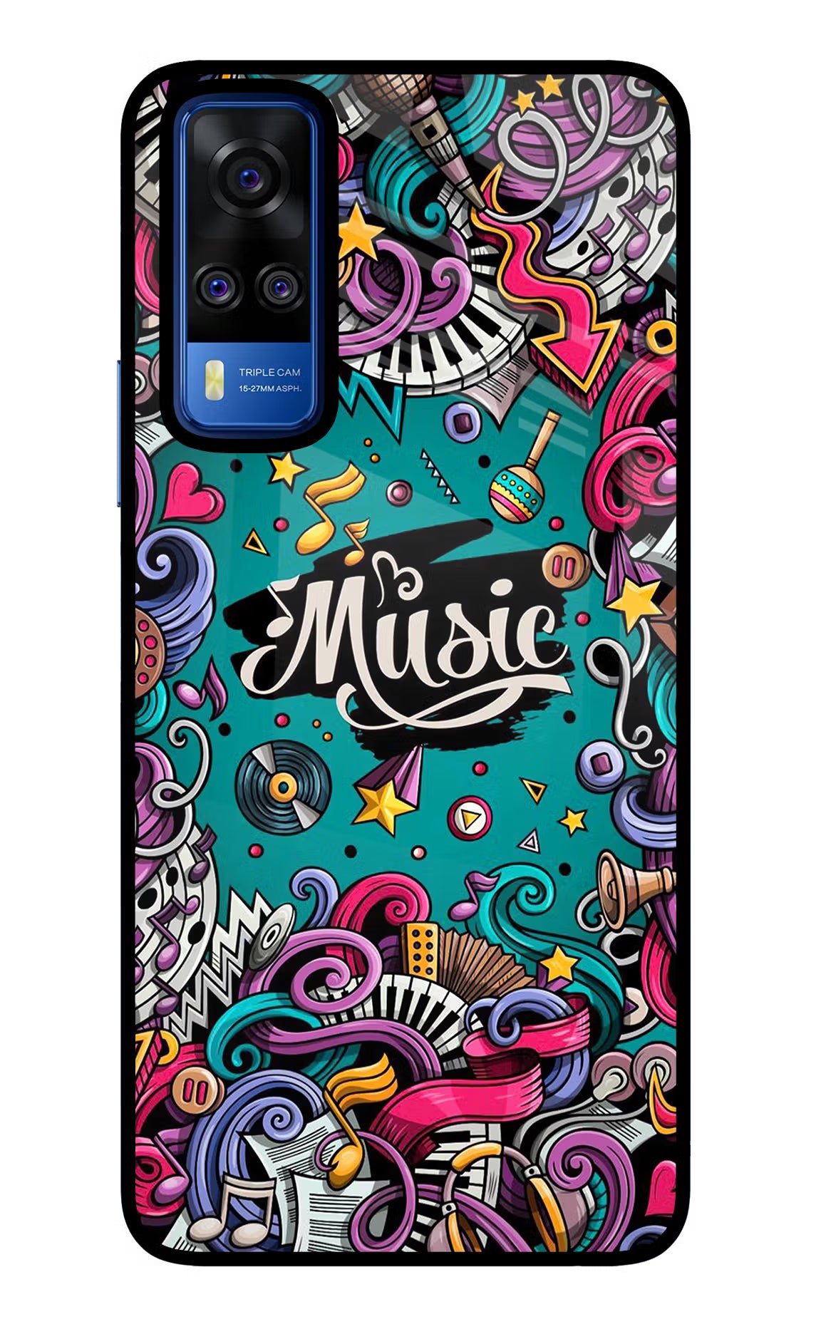 Music Graffiti Vivo Y51A/Y51 2020 Glass Case Back Cover by Casekaro