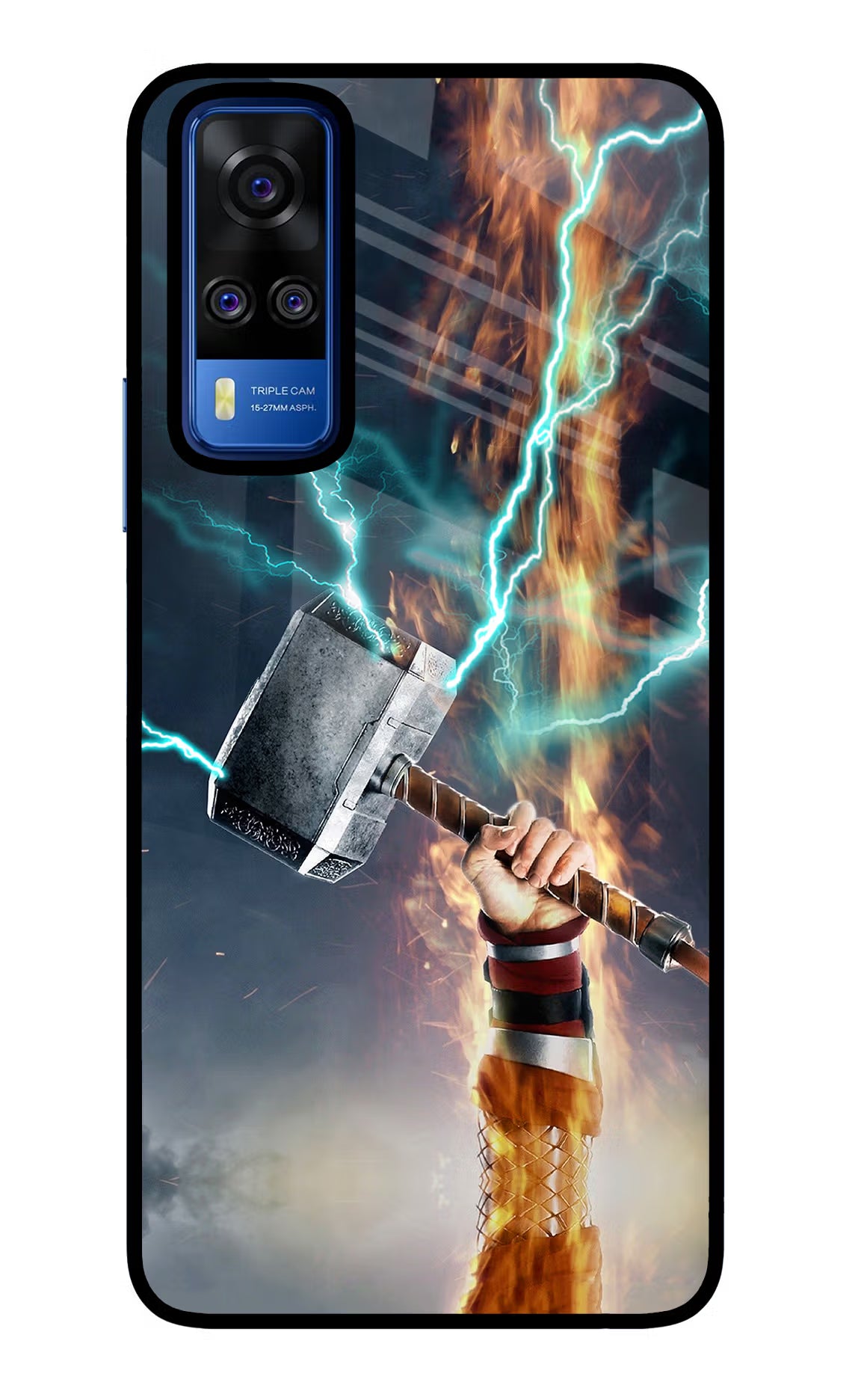 Thor Hammer Mjolnir Vivo Y51A/Y51 2020 Glass Case Back Cover by Casekaro