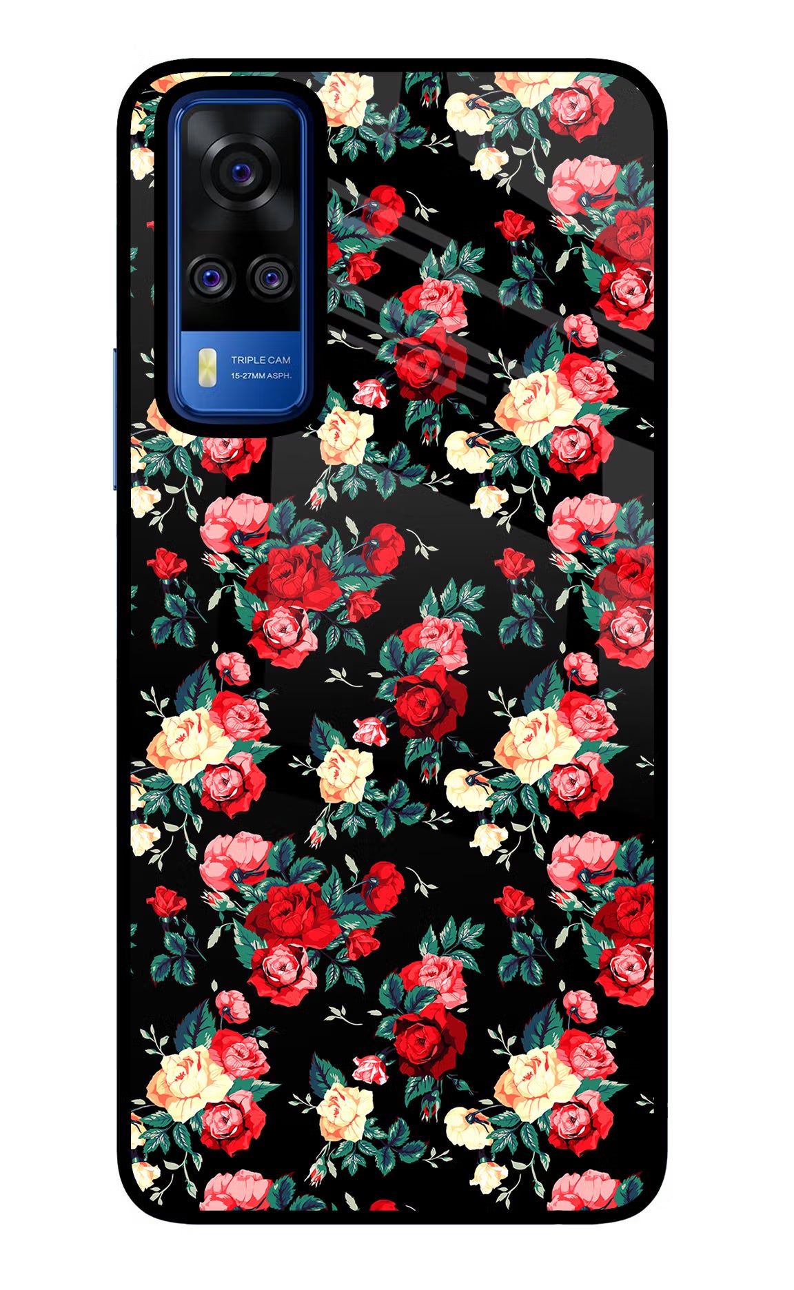 Rose Pattern Vivo Y51A/Y51 2020 Glass Case Back Cover by Casekaro