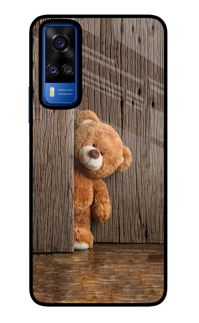 Teddy Wooden Vivo Y51A/Y51 2020 Glass Case Back Cover by Casekaro