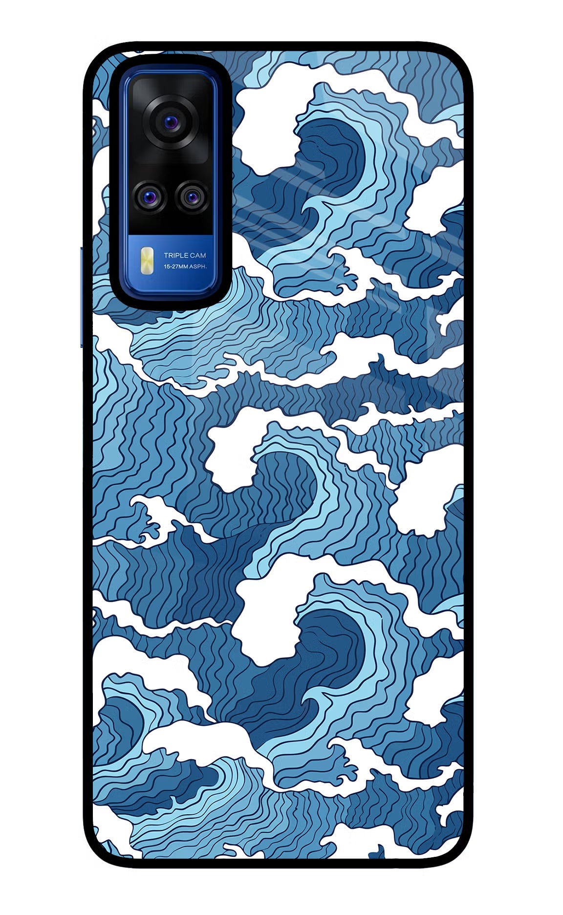 Blue Waves Vivo Y51A/Y51 2020 Glass Case Back Cover by Casekaro