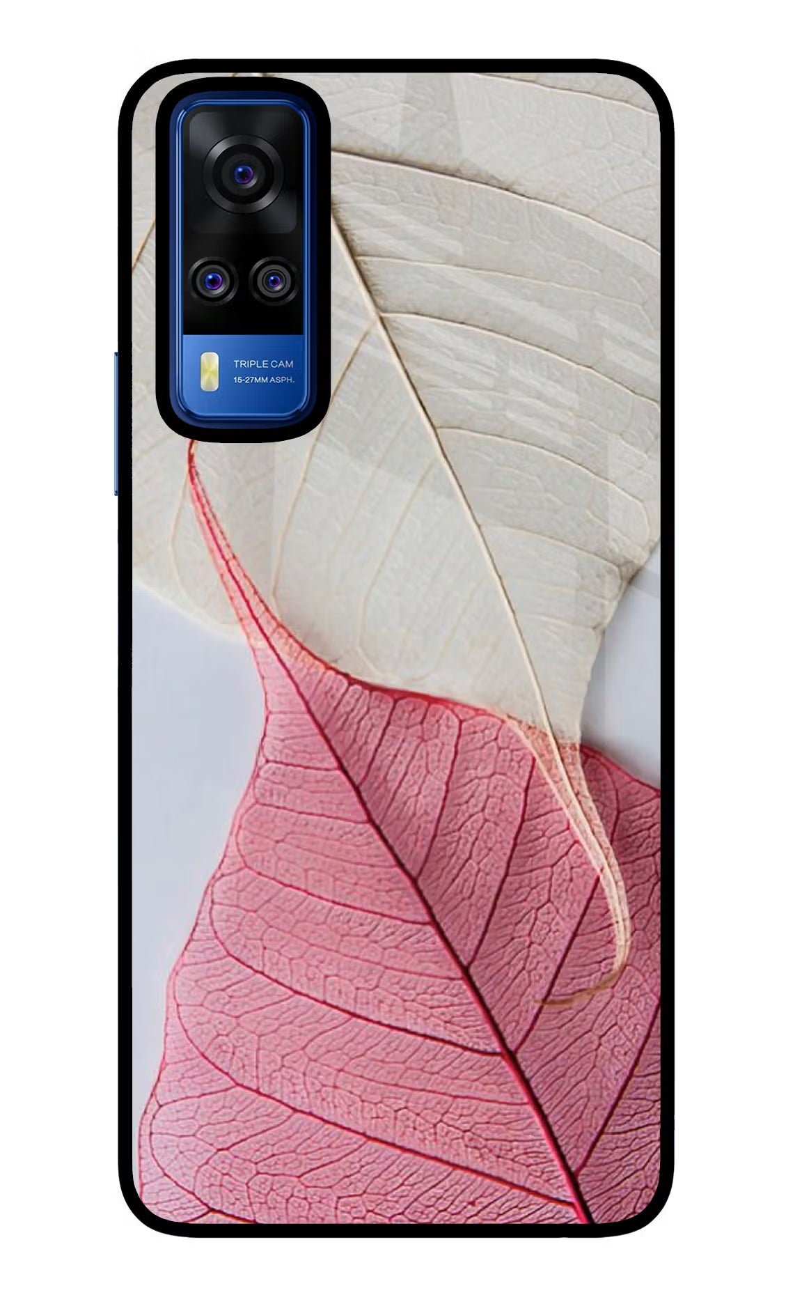 White Pink Leaf Vivo Y51A/Y51 2020 Glass Case Back Cover by Casekaro