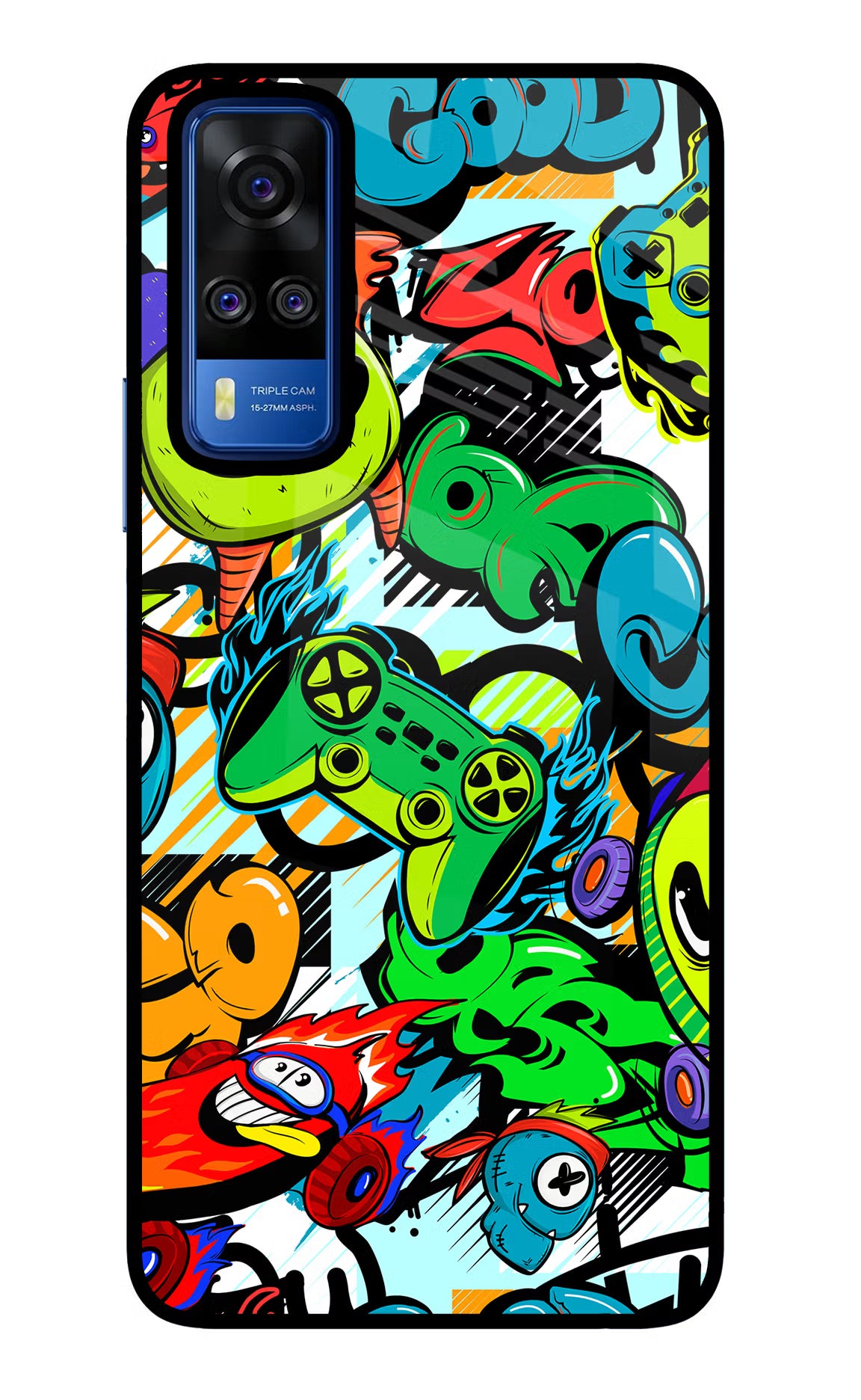 Game Doodle Vivo Y51A/Y51 2020 Glass Case Back Cover by Casekaro