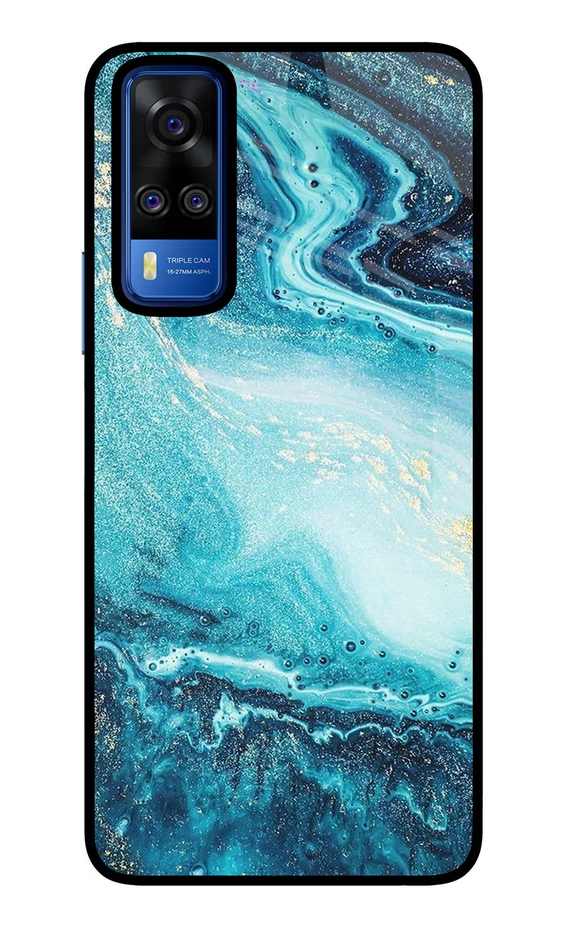 Blue Glitter Marble Vivo Y51A/Y51 2020 Glass Case Back Cover by Casekaro