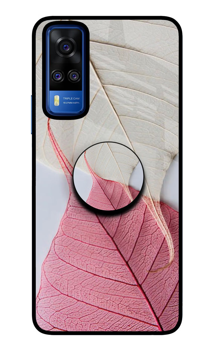 White Pink Leaf Vivo Y51A/Y51 2020 Pop Case, Glass case