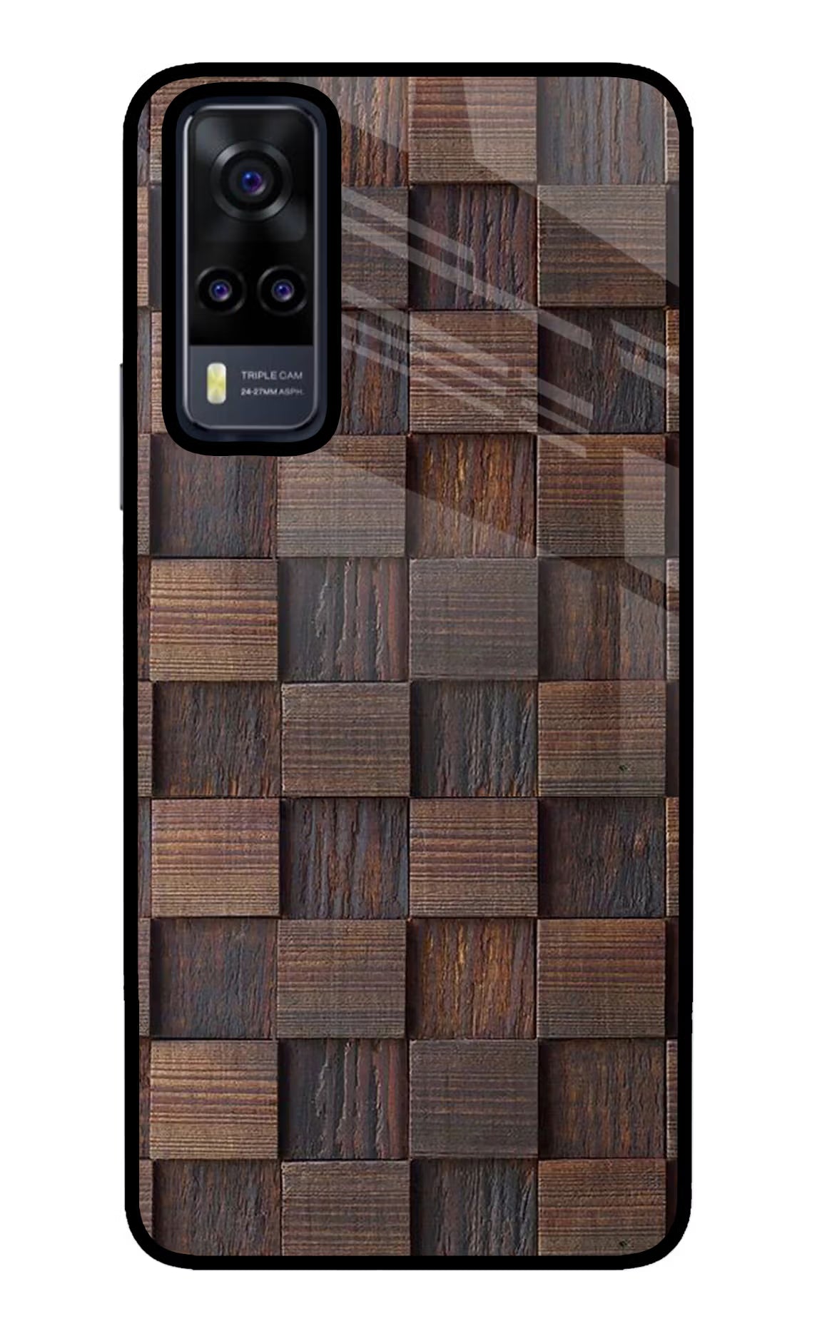 Wooden Cube Design Vivo Y31 Glass Case Back Cover by Casekaro