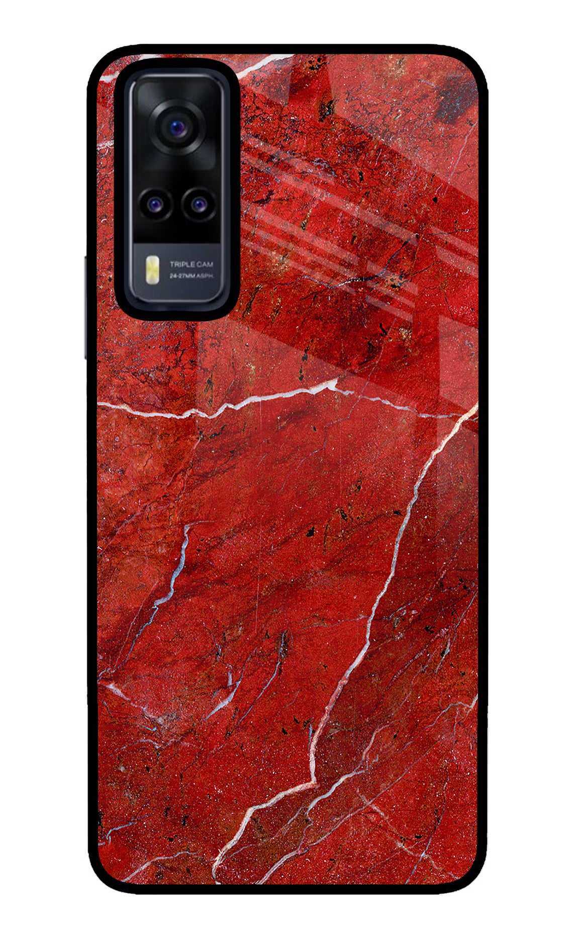 Red Marble Design Vivo Y31 Glass Case Back Cover by Casekaro