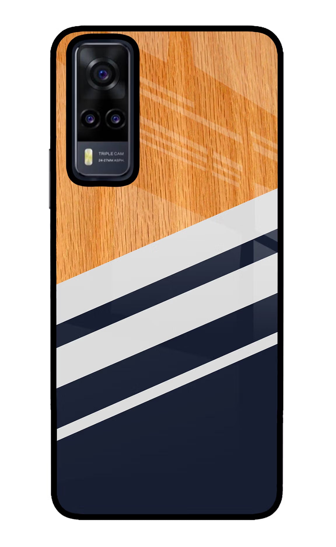 Blue and white wooden Vivo Y31 Glass Case Back Cover by Casekaro