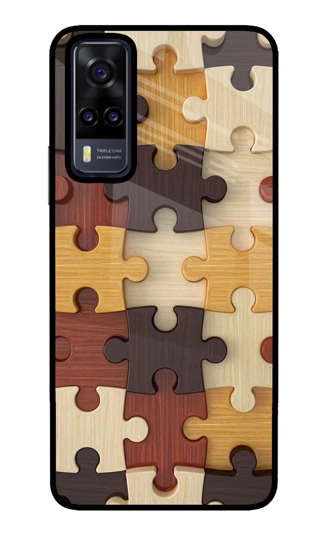 Wooden Puzzle Vivo Y31 Glass Case Back Cover by Casekaro
