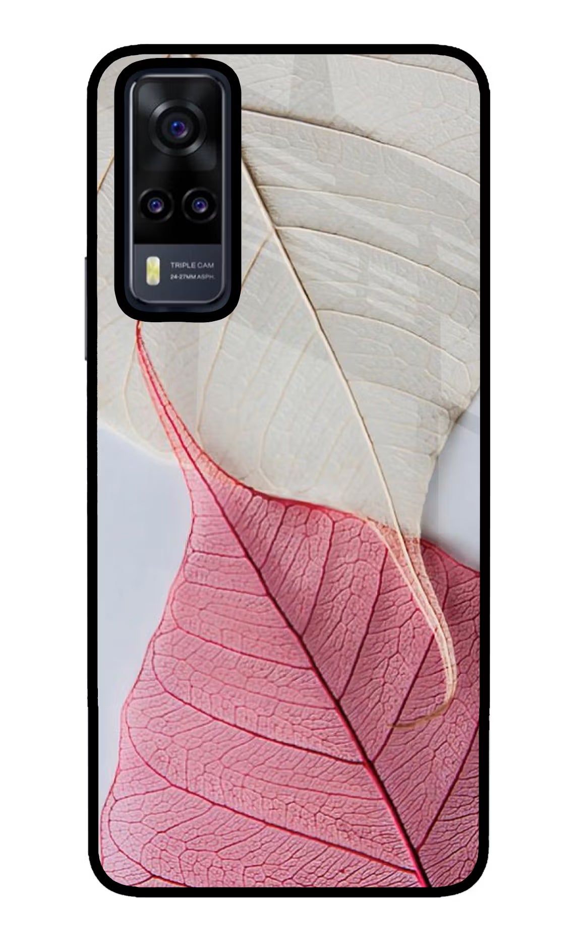 White Pink Leaf Vivo Y31 Glass Case