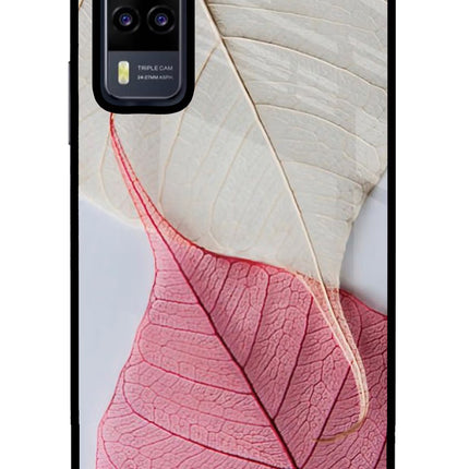 White Pink Leaf Vivo Y31 Glass Case Back Cover by Casekaro