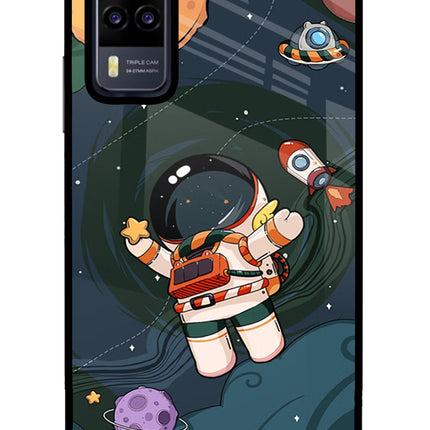 Cartoon Astronaut Vivo Y31 Glass Case Back Cover by Casekaro