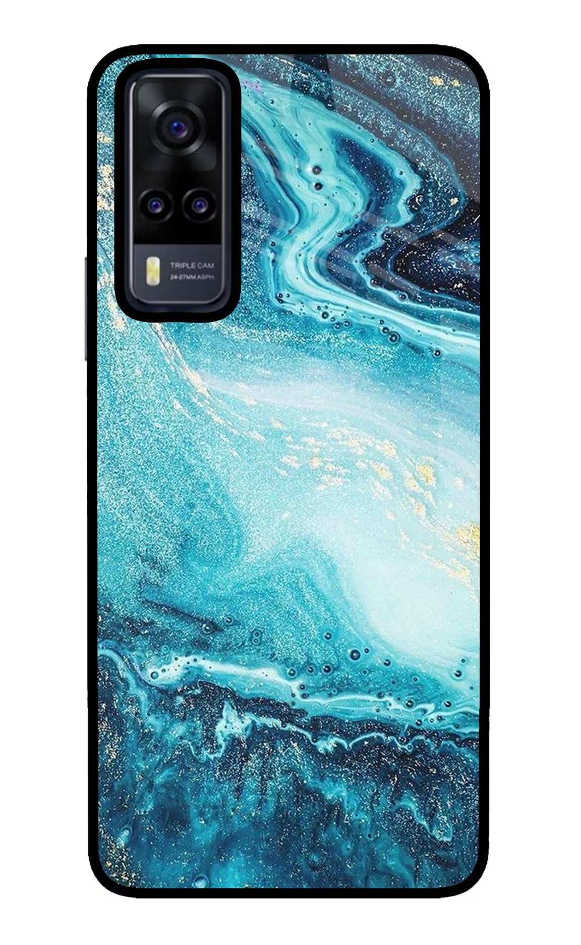 Blue Glitter Marble Vivo Y31 Glass Case Back Cover by Casekaro
