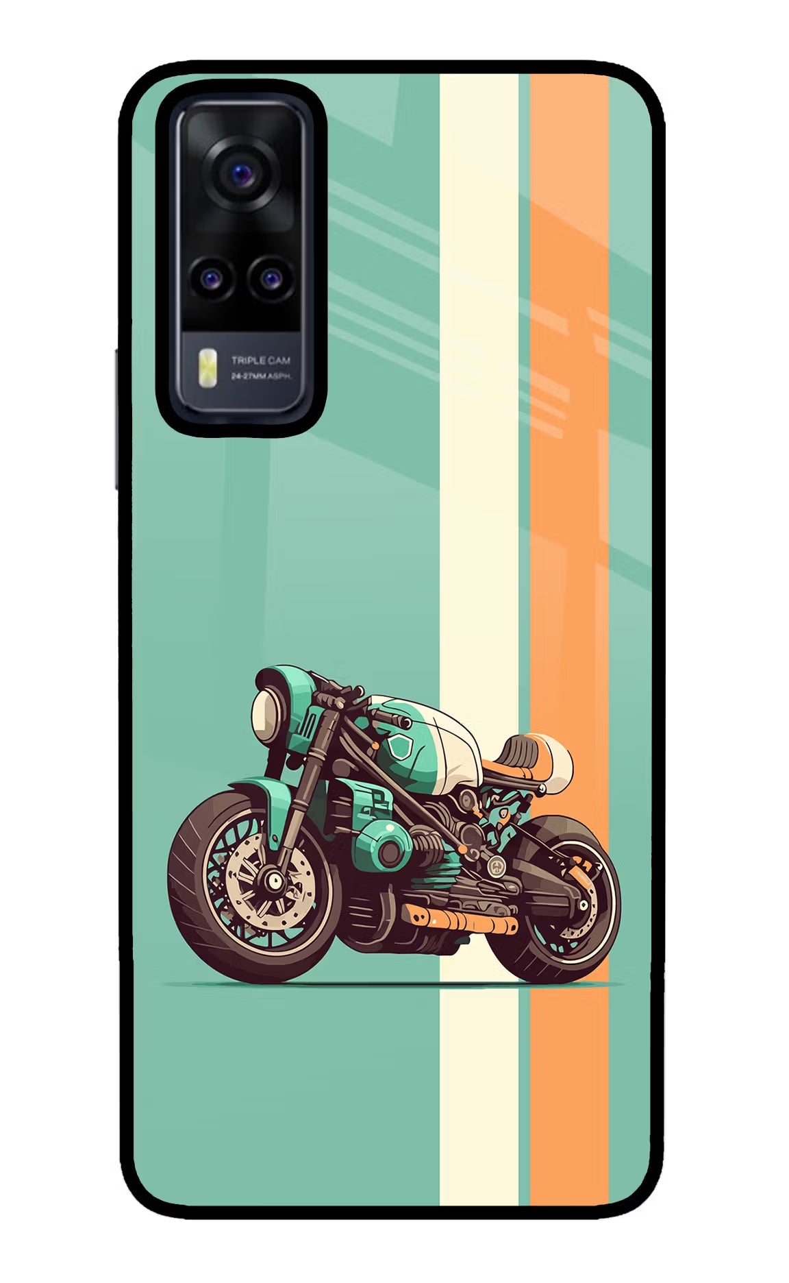 Striped Moto Drift Vivo Y31 Glass Case Back Cover by Casekaro
