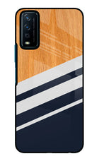 Blue and white wooden Vivo Y12s Glass Case