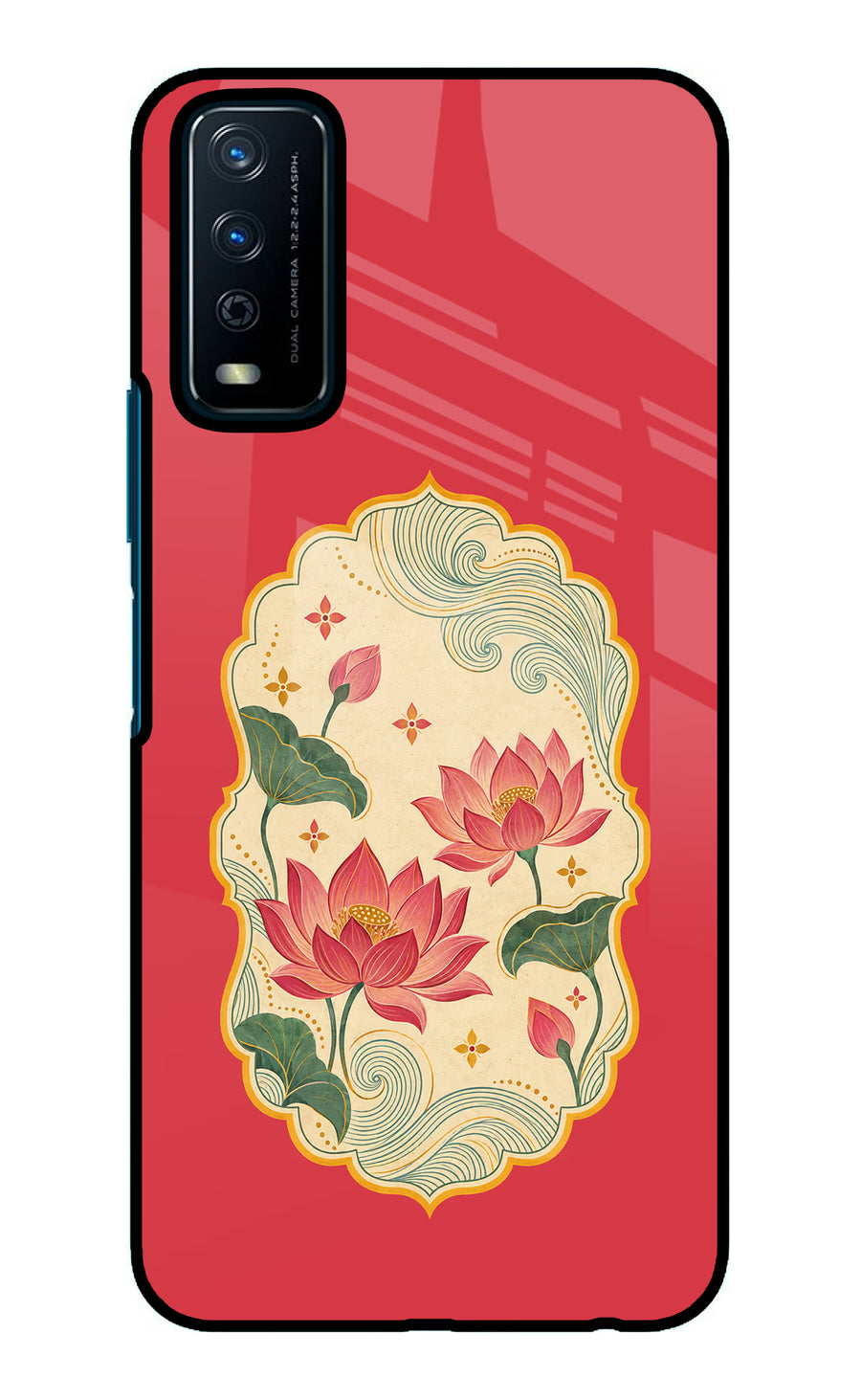 Pink Lotus Vivo Y12s Back Cover, Glass case