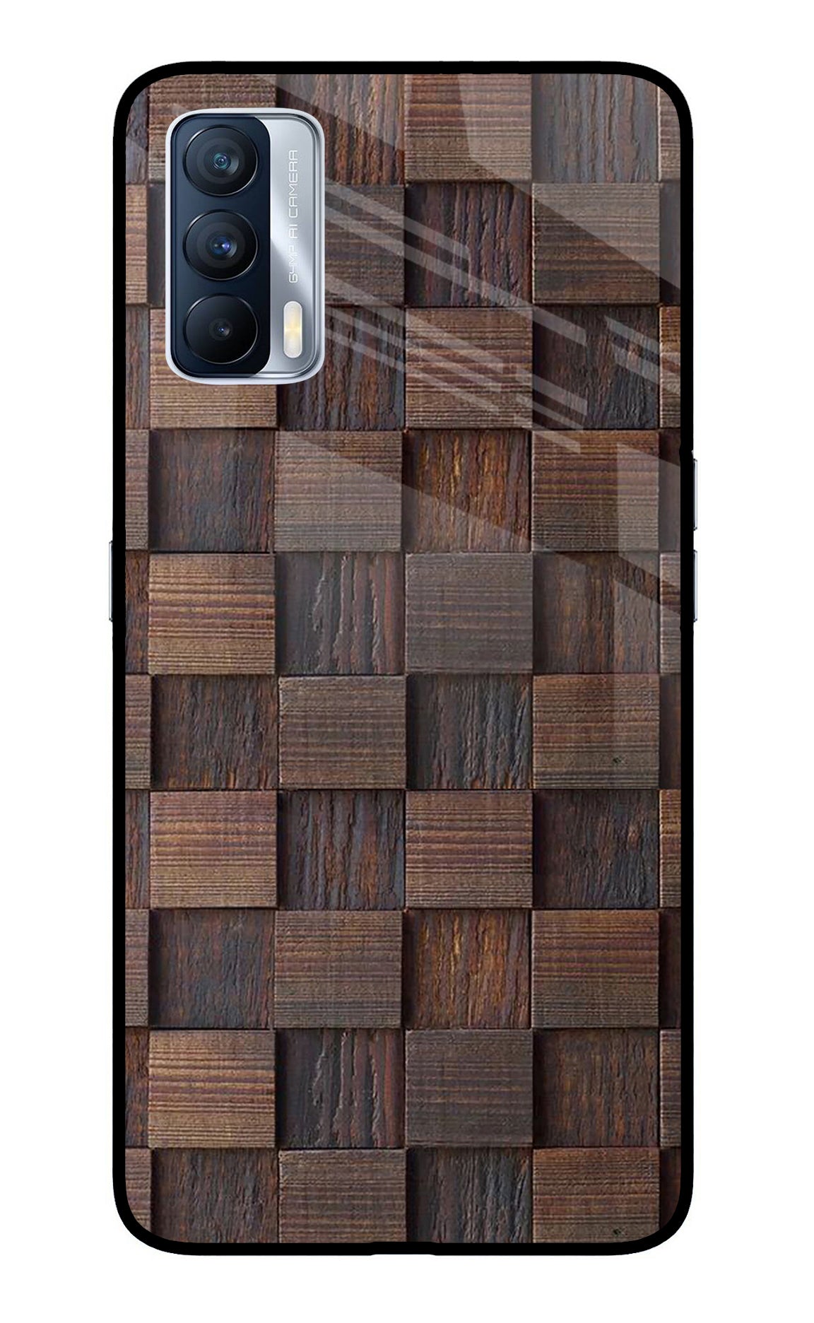 Wooden Cube Design Realme X7 Glass Case