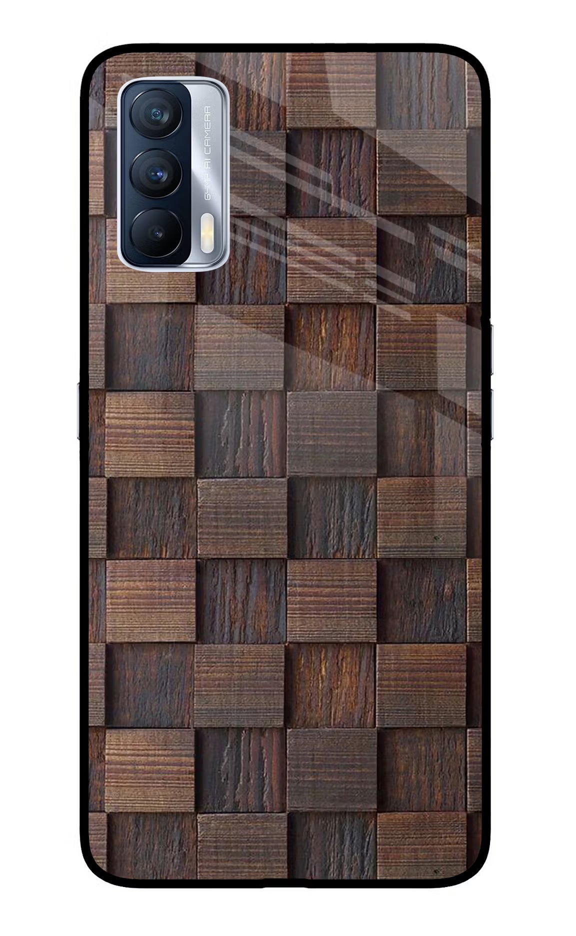 Wooden Cube Design Realme X7 Glass Case Back Cover by Casekaro