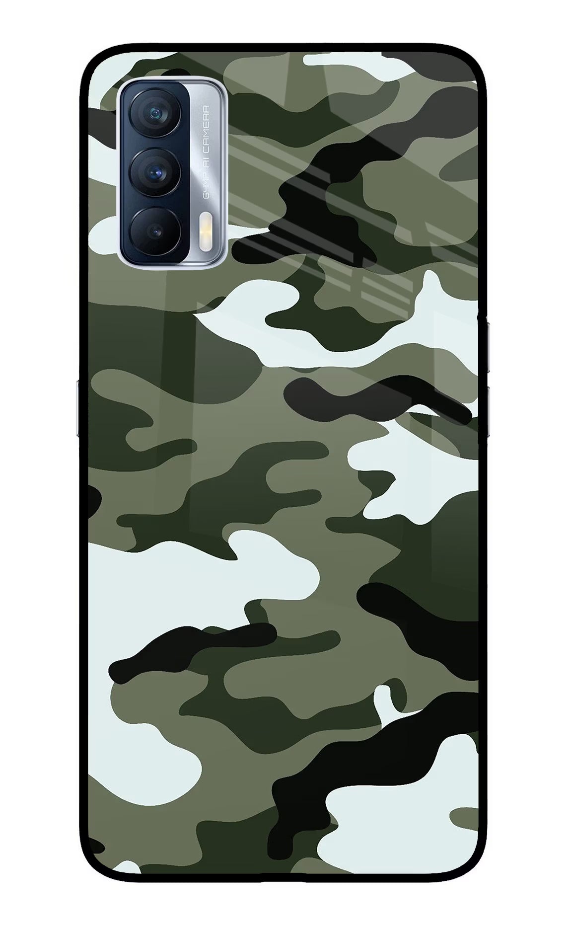 Camouflage Realme X7 Glass Case Back Cover by Casekaro