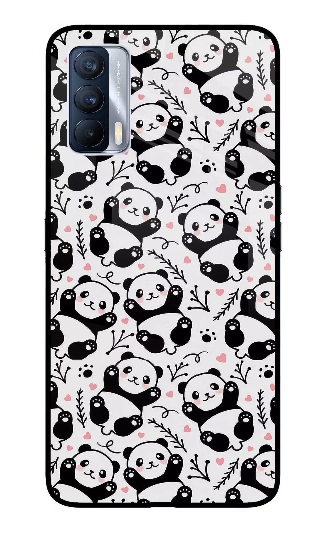 Cute Panda Realme X7 Glass Case Back Cover by Casekaro