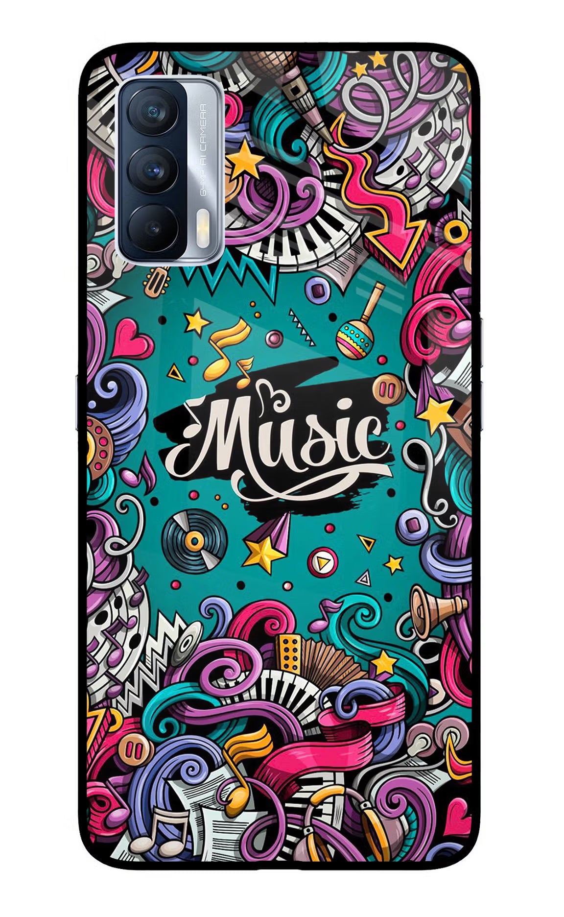Music Graffiti Realme X7 Glass Case Back Cover by Casekaro