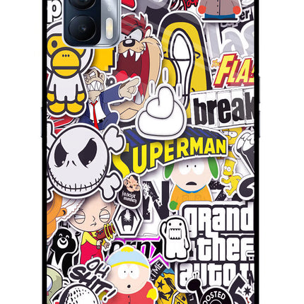 Sticker Bomb Realme X7 Glass Case Back Cover by Casekaro