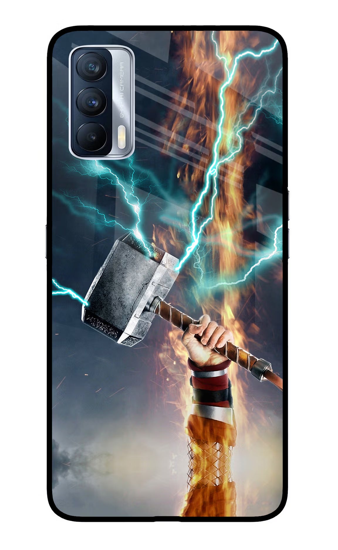 Thor Hammer Mjolnir Realme X7 Glass Case Back Cover by Casekaro