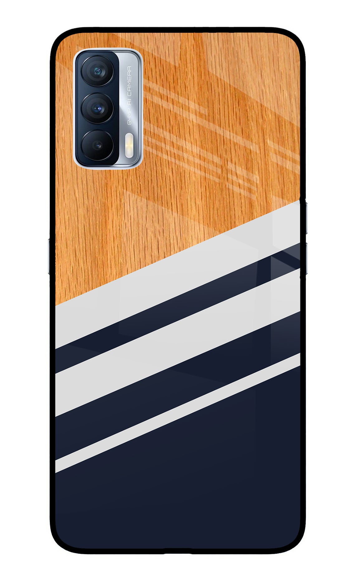 Blue and white wooden Realme X7 Glass Case