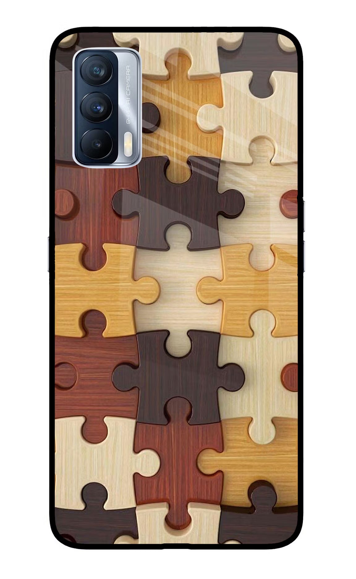 Wooden Puzzle Realme X7 Glass Case Back Cover by Casekaro