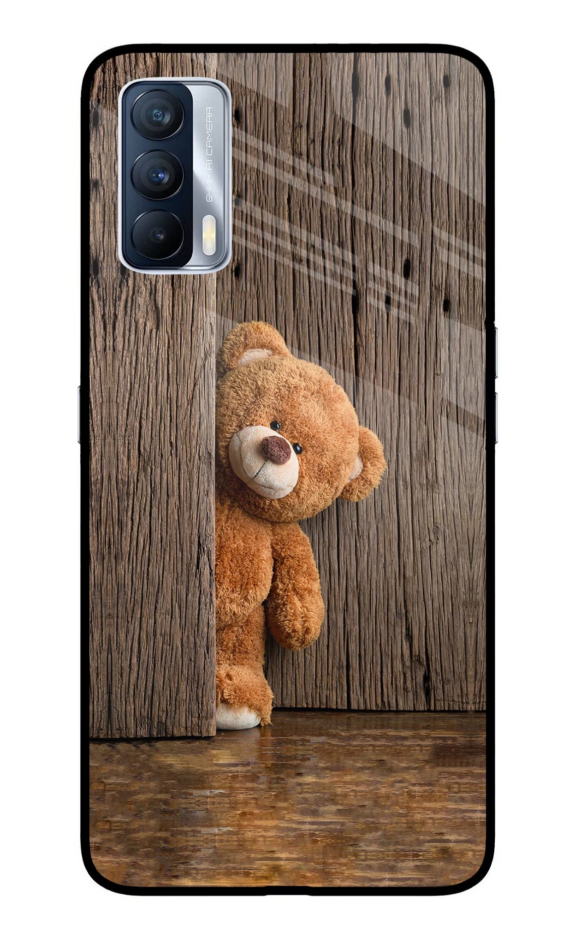 Teddy Wooden Realme X7 Glass Case Back Cover by Casekaro