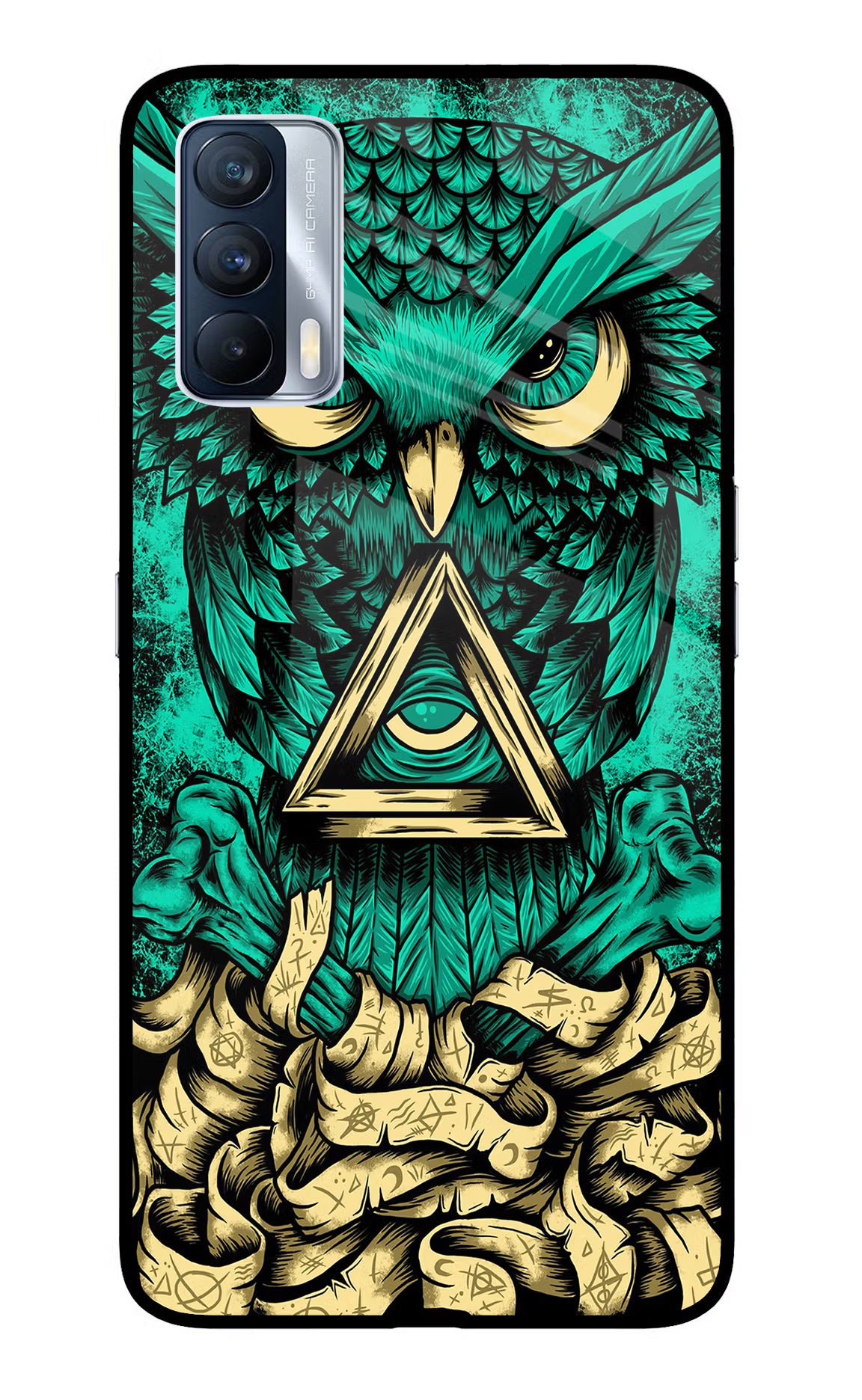 Green Owl Realme X7 Glass Case Back Cover by Casekaro