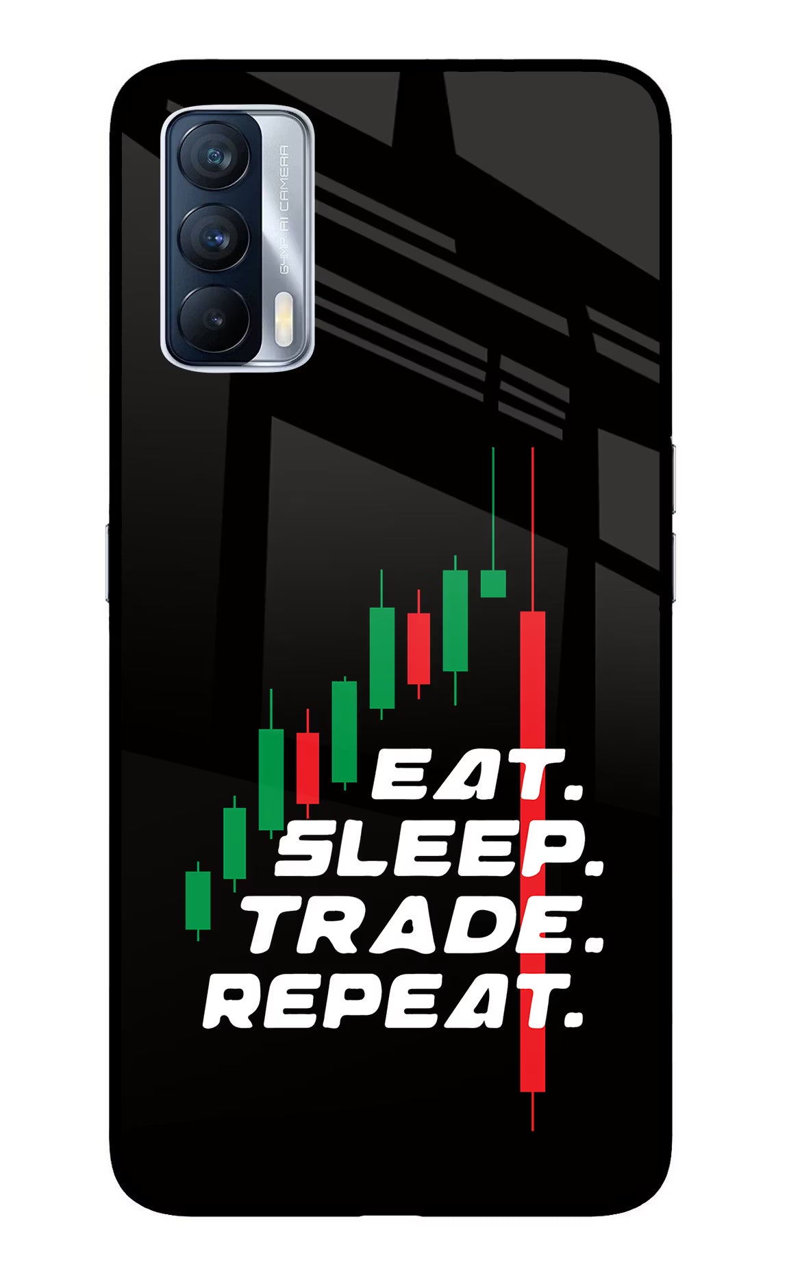 Eat Sleep Trade Repeat Realme X7 Glass Case Back Cover by Casekaro