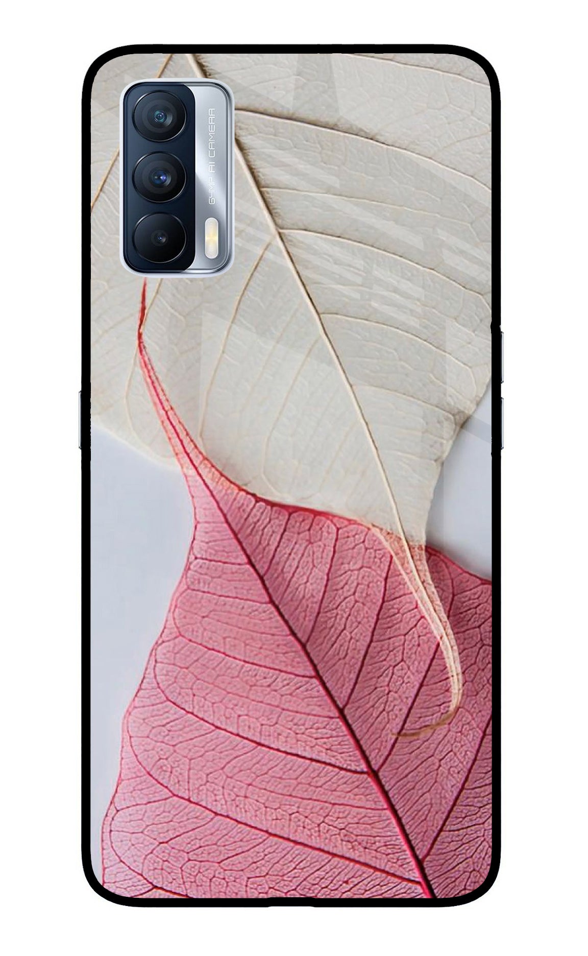 White Pink Leaf Realme X7 Glass Case