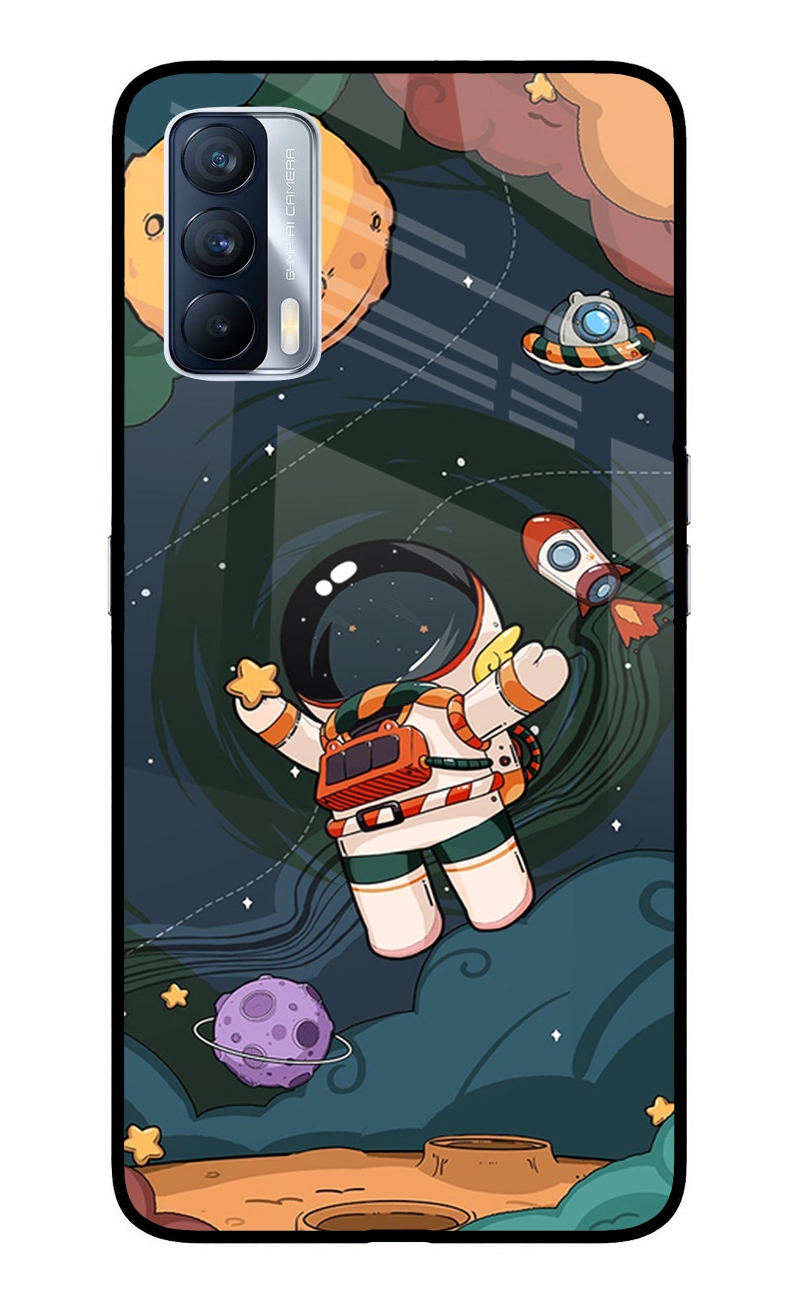 Cartoon Astronaut Realme X7 Glass Case