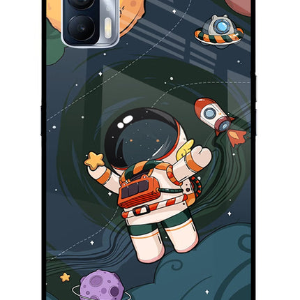 Cartoon Astronaut Realme X7 Glass Case Back Cover by Casekaro