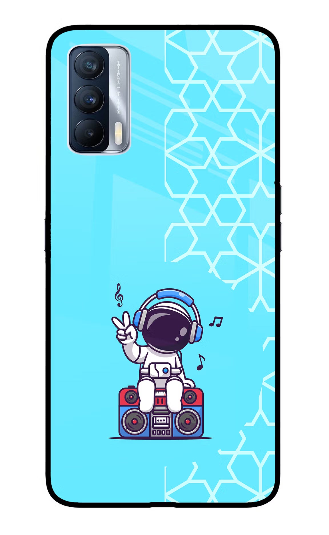 Cute Astronaut Chilling Realme X7 Glass Case Back Cover by Casekaro
