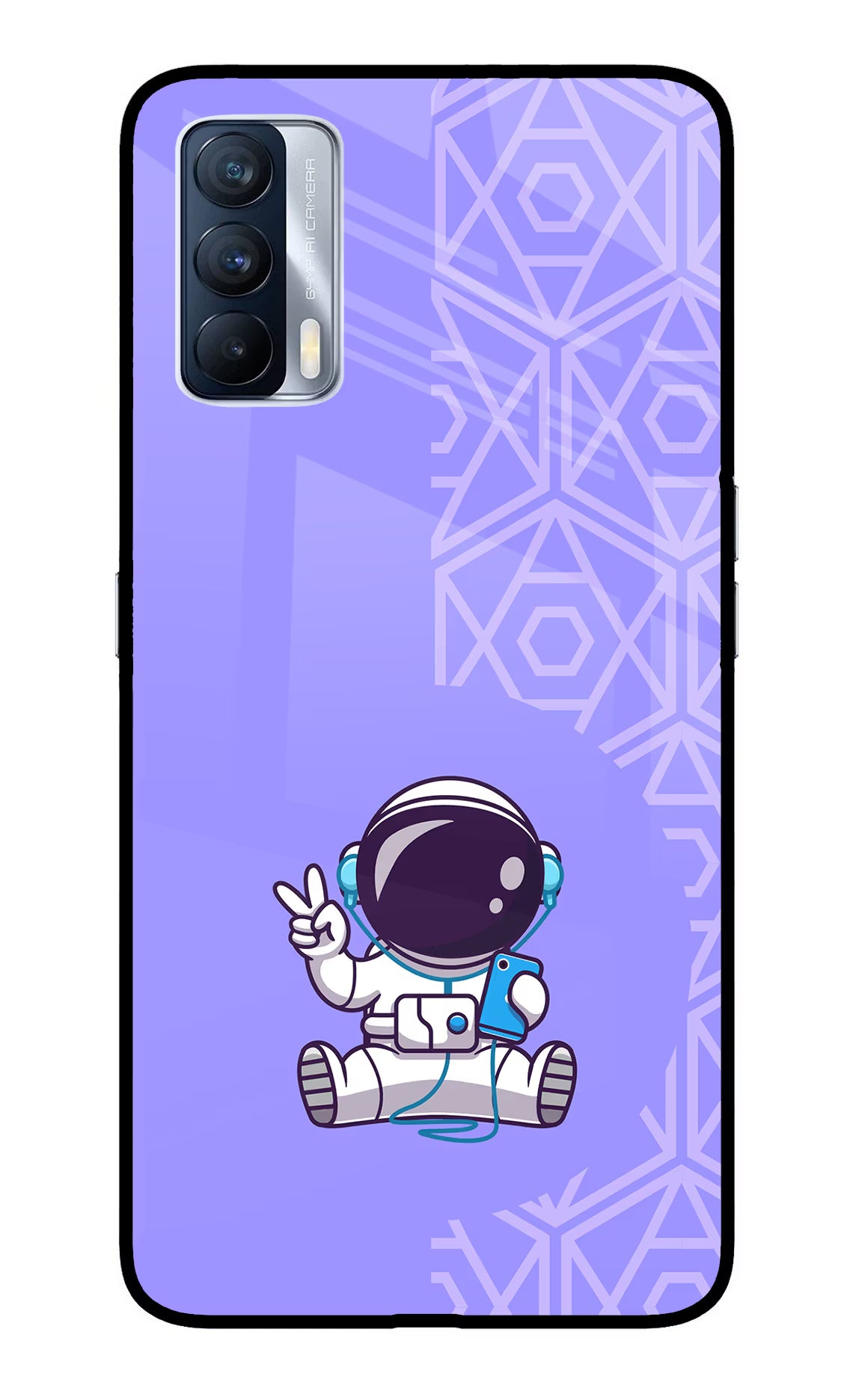 Cute Astronaut Chilling Realme X7 Glass Case Back Cover by Casekaro