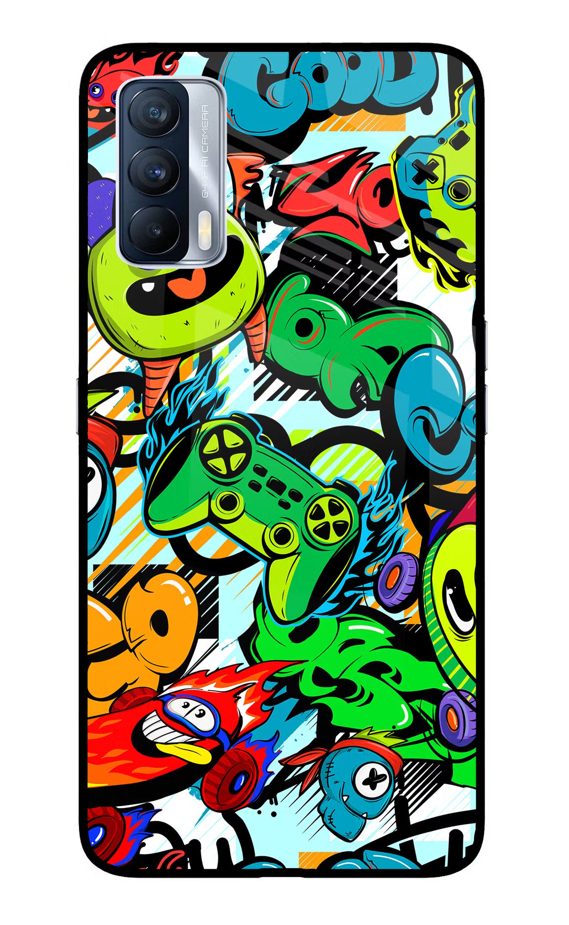 Game Doodle Realme X7 Glass Case Back Cover by Casekaro