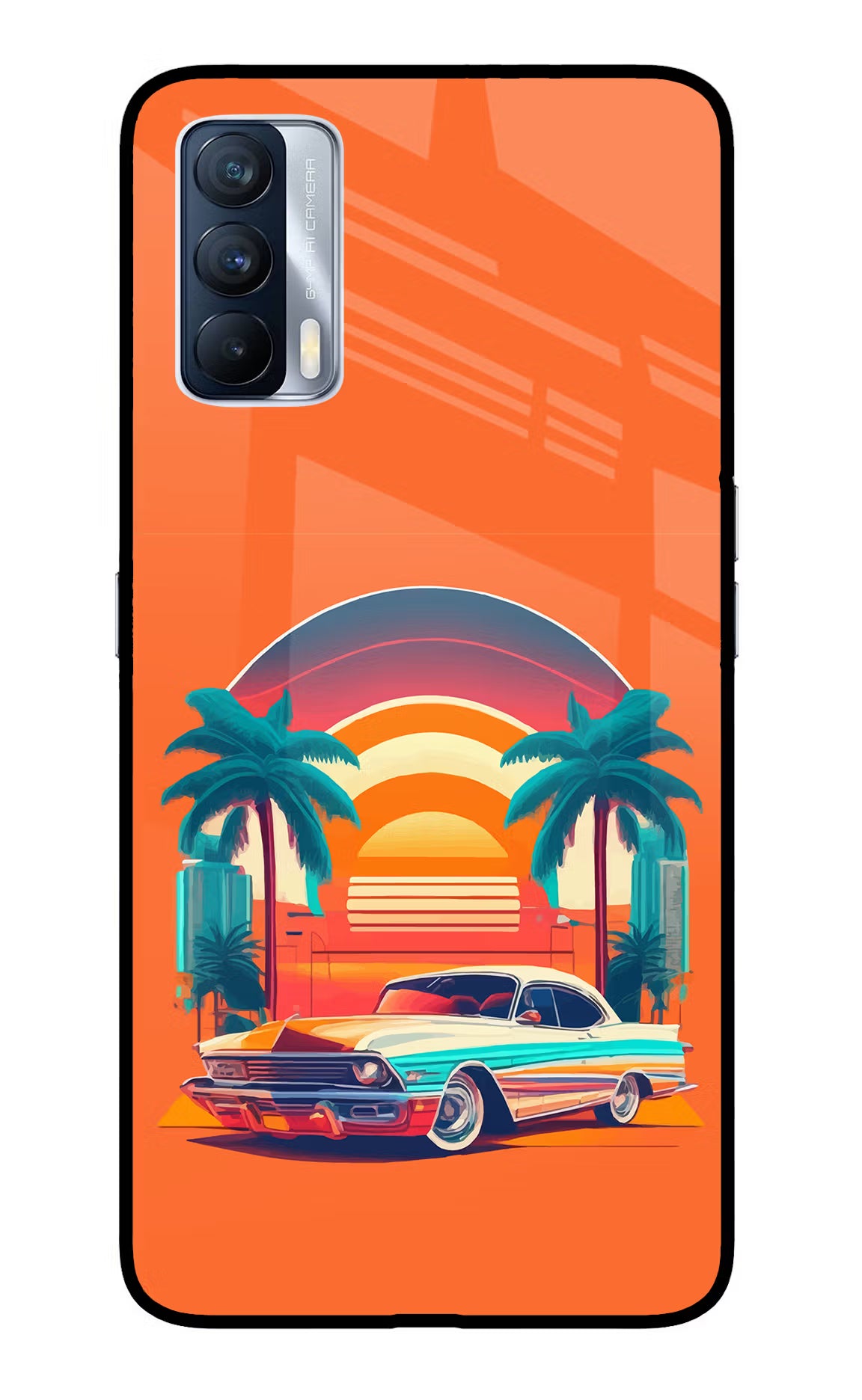 Palm Drive 80s Realme X7 Glass Case Back Cover by Casekaro