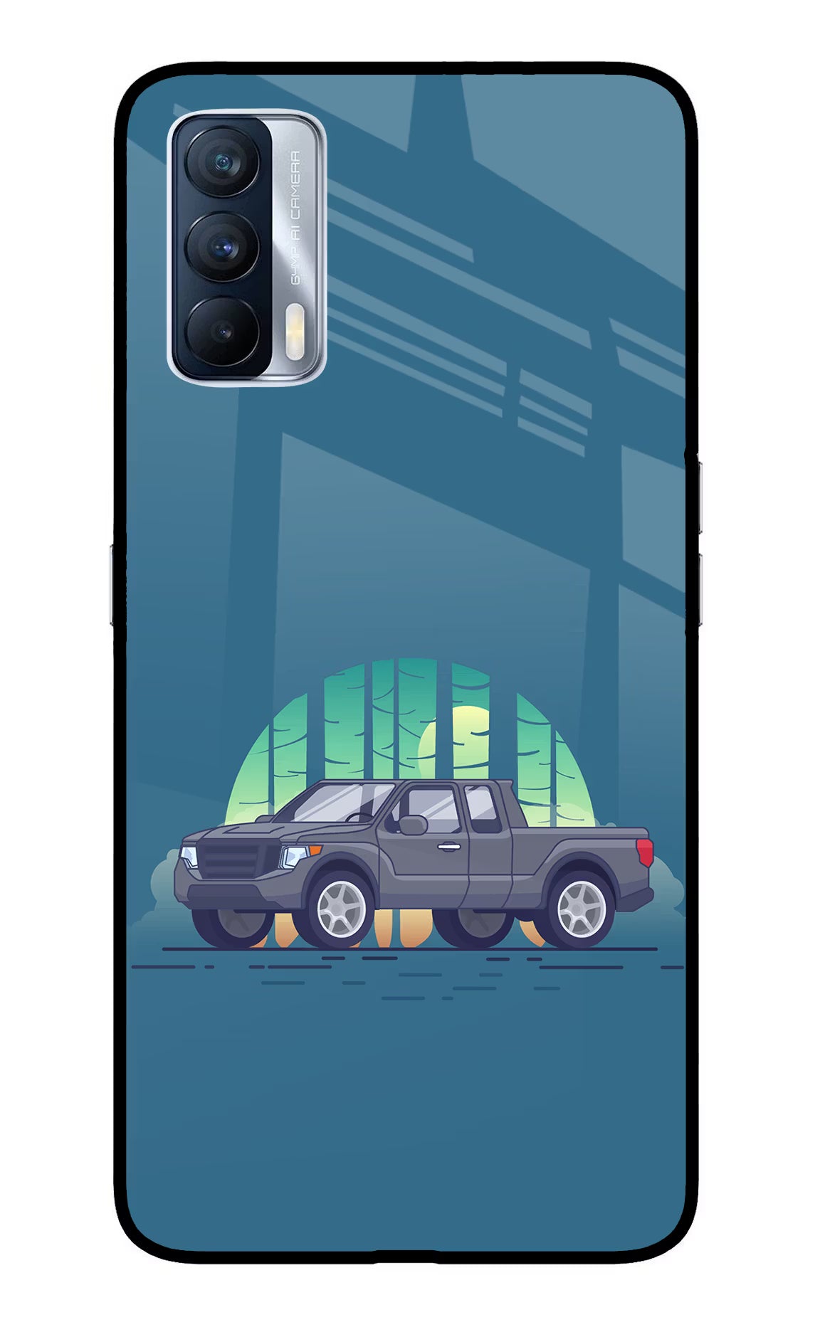 Retro Garage Vibe Realme X7 Glass Case Back Cover by Casekaro